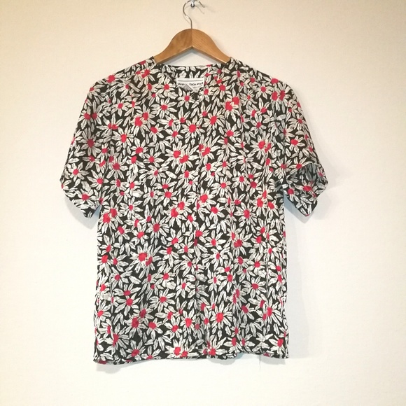 Vintage Tops - Vintage 80s 90s Daisy Print Short Sleeve Top M